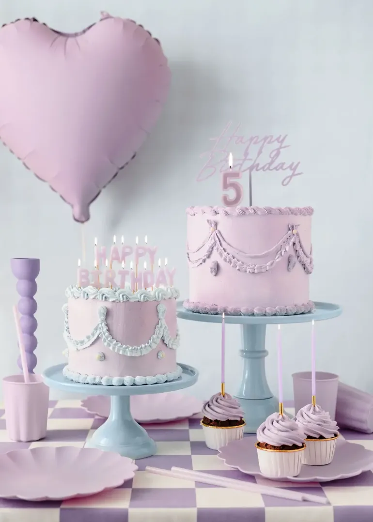 Akryl Kagetopper "Happy Birthday" - Lavendel