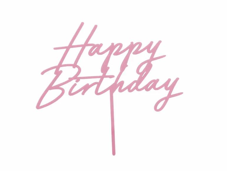 Akryl Kagetopper "Happy Birthday" - Lyserød