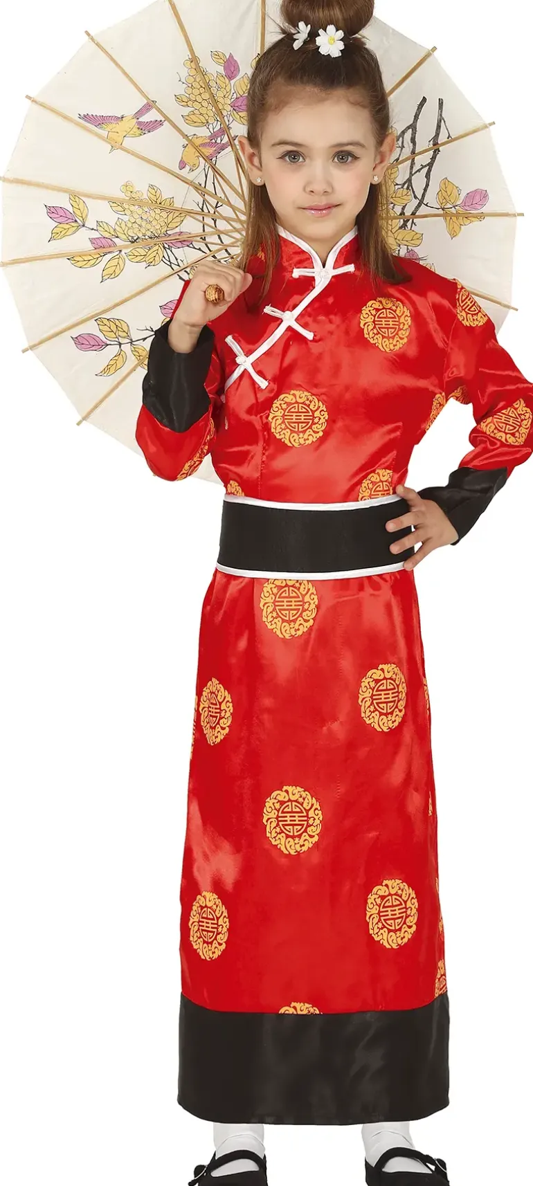 Asiatisk Prinsesse - Rødt Kimono Kostume Til Piger (3 - 12 år)