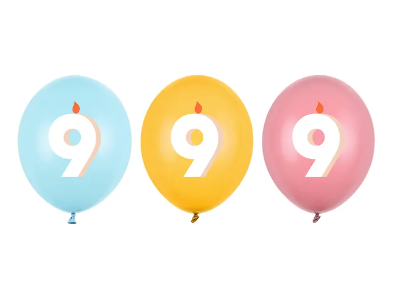 Ballon Med Tal 30 cm, 9, Mix (50 Stk.)