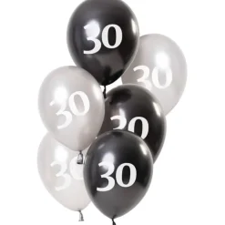 Ballon mix Glossy Black "Happy 30" 23 cm, 6 stk.