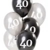 Ballon mix Glossy Black "Happy 40" 23 cm, 6 stk.