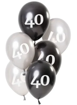 Ballon mix Glossy Black "Happy 40" 23 cm, 6 stk.