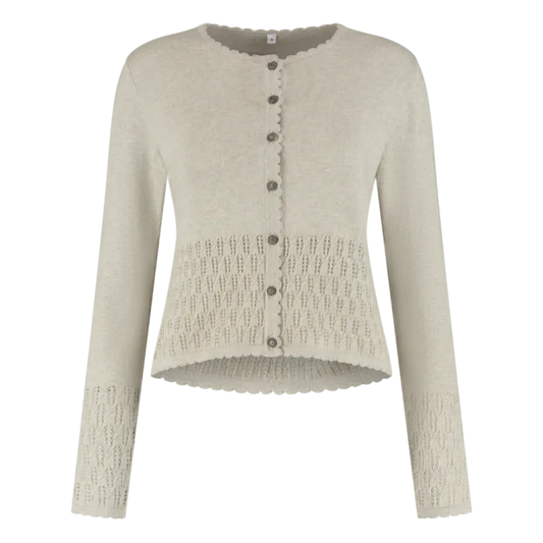 Beige Strikcardigan, Bomuld & Akryl - Ægte Trachtenmode