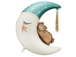 Blå Halvmåne Ballon m/Teddy & Tassel