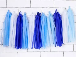 Blå, Lyseblå & Hvide Papir Tassels DIY, 12 stk.