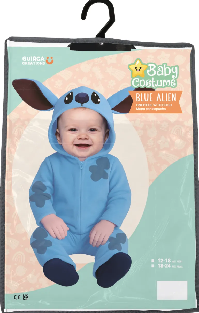 Blåt Alien Baby Kostume – Heldragt med Hætte og Lynlås (12–24 mdr.)