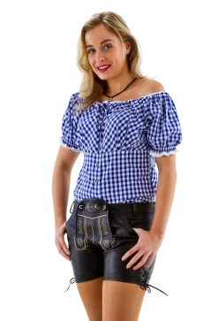 Blåternet Tyrolerbluse, Off-Shoulder m/ Pufærmer