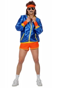 Blåt Satin Tracksuit m/Orange Shorts