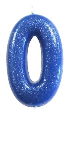 Blåt Tal Kagelys m/Glitter 6.5 cm - 0 Tal