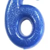 Blåt Tal Kagelys m/Glitter 6.5 cm - 6 Tal