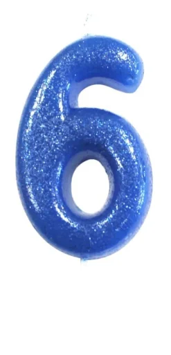 Blåt Tal Kagelys m/Glitter 6.5 cm - 6 Tal