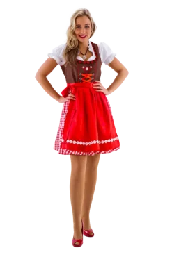 Brun & Rød Dirndl i 100% Bomuld, 3 dele