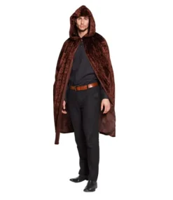 Brun Velour Kappe m/Hætte, 170 cm