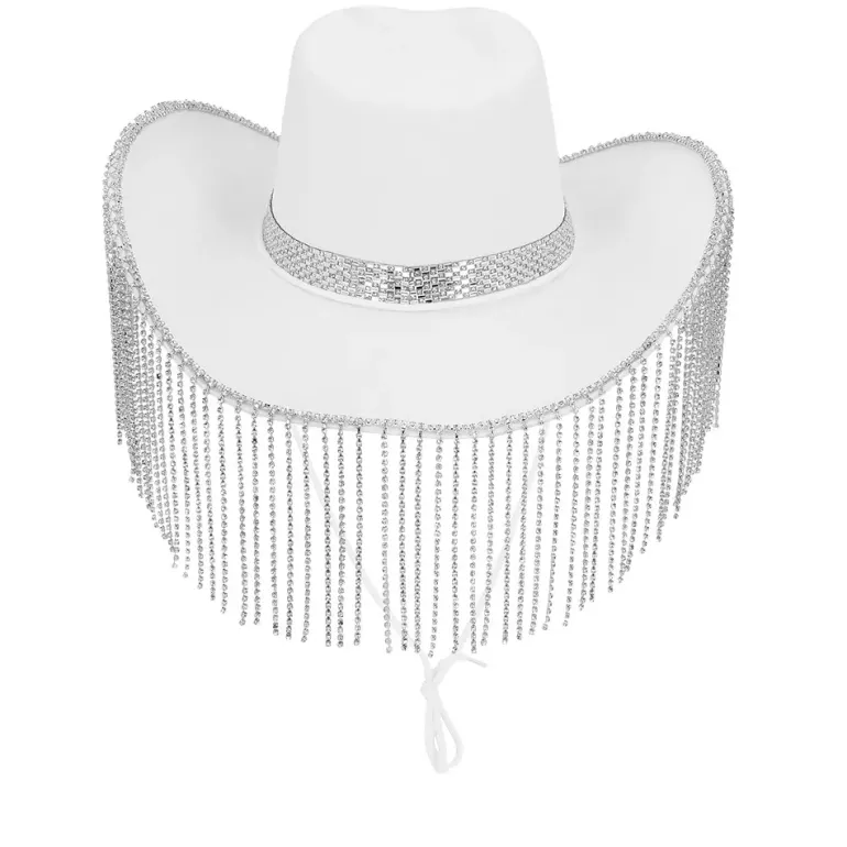 Cowboy hat, Hvid Showgirl hat med Frynser