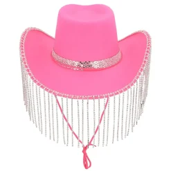 Cowboy Hat, Pink Showgirl Hat med Frynser