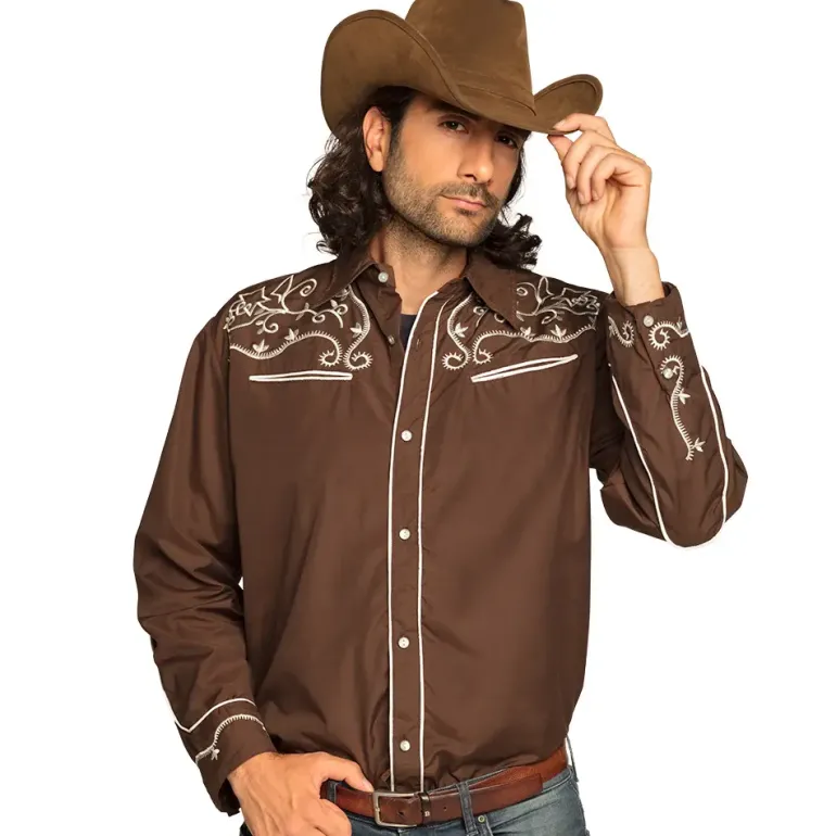 Cowboyskjorte Brun med Syninger