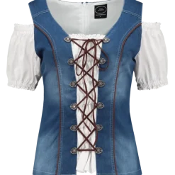Denim Tyrolerbluse, 98% Bomuld