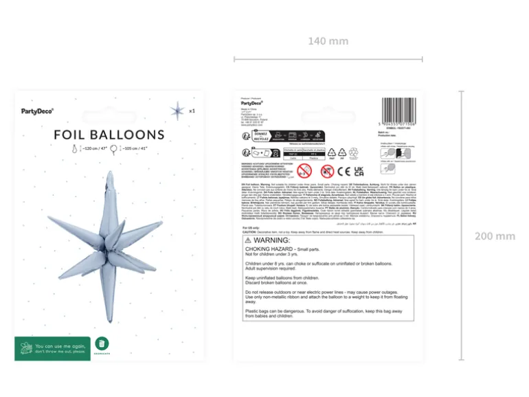 3D Folie Ballon Stjerne, 105 cm, Misty Blå