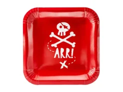 Firkantet Røde Pirat Tallerkner, 6 stk.