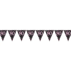 Flagguirlande 4M med Sparkling 80 År vimpel flag (sort & pink)
