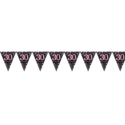 Flagguirlande 4M med Sparkling 30 År vimpel flag (sort & pink)