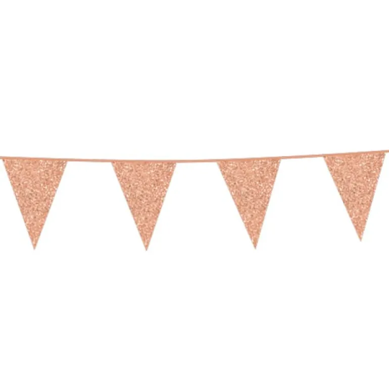 Flagguirlande m/Rosegold Glitter Vimpler 20x30cm, 6M