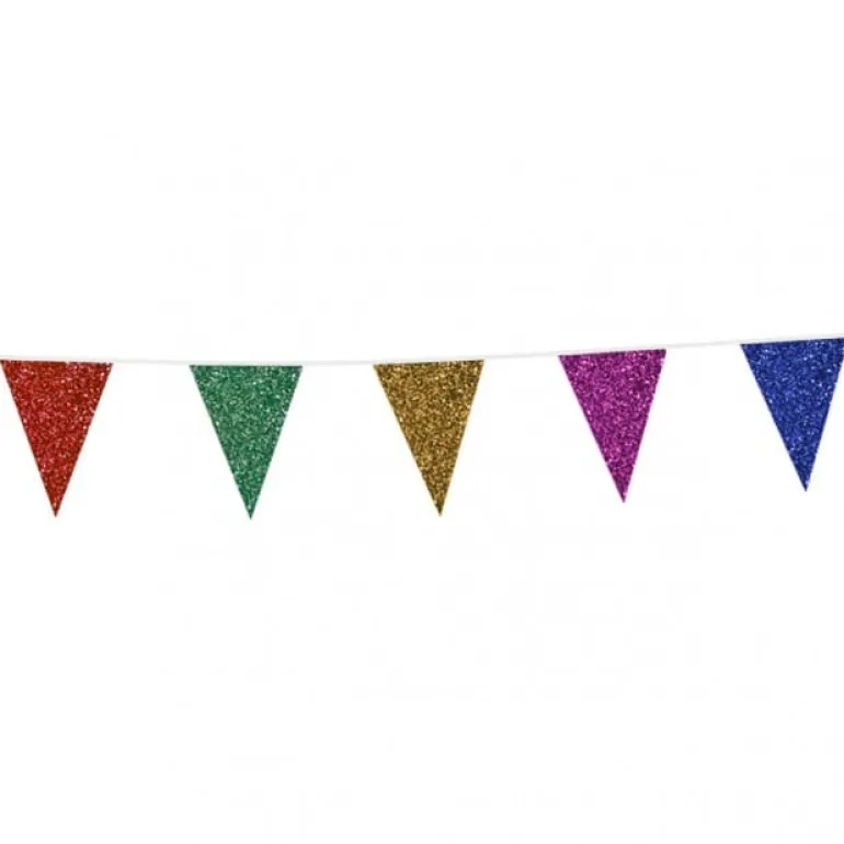 Flagguirlande Multifarvet Glitter, 20 x 30cm