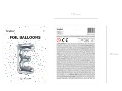 Folie Ballon Bogstaver ''E'', 35 cm, Sølv