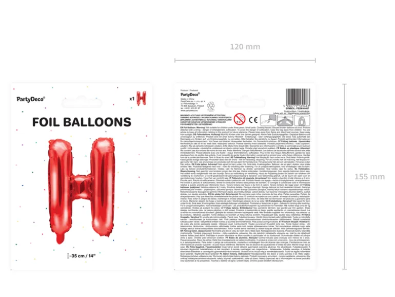 Folie Ballon Bogstaver ''H'', 35 cm, Rød