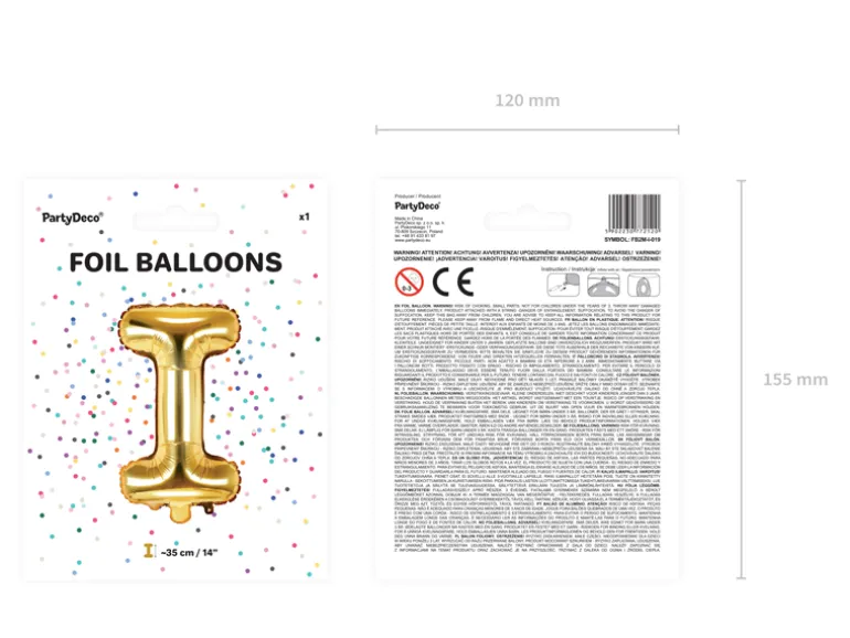 Folie Ballon Bogstaver ''I'', 35 cm, Guld