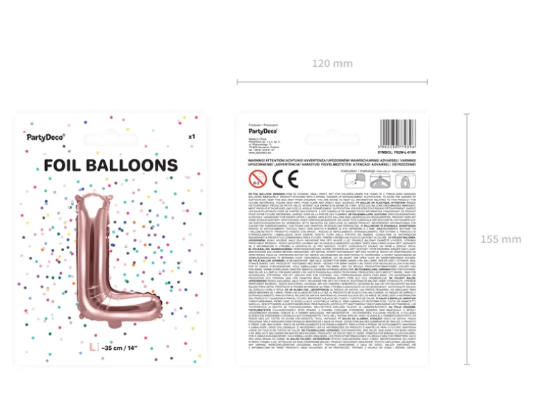 Folie Ballon Bogstaver ''L'', 35 cm, Rosegold
