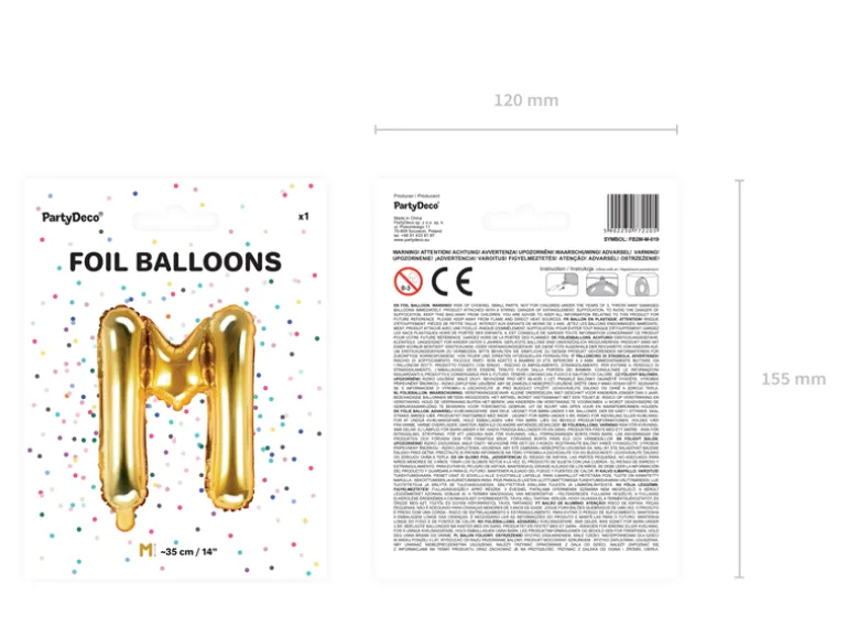Folie Ballon Bogstaver ''M'', 35 cm, Guld