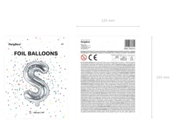 Folie Ballon Bogstaver ''S'', 35 cm, Sølv