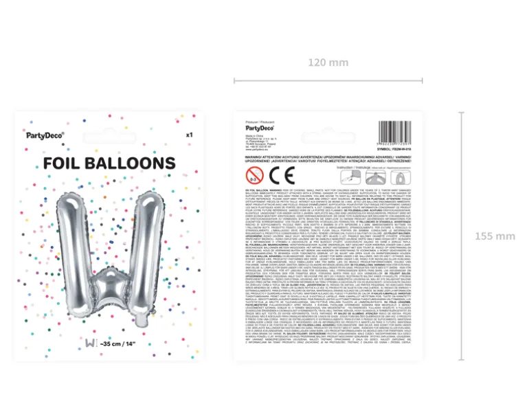 Folie Ballon Bogstaver ''W'', 35 cm, Sølv