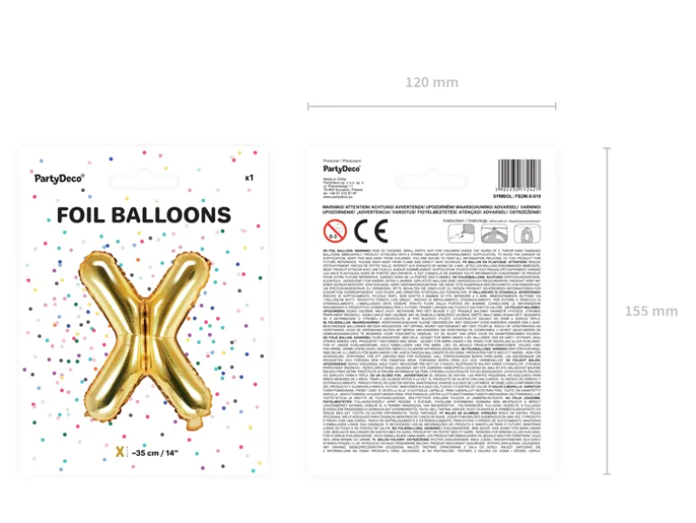 Folie Ballon Bogstaver ''X'', 35 cm, Guld