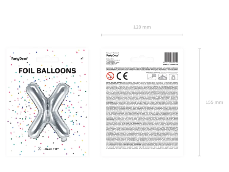 Folie Ballon Bogstaver ''X'', 35 cm, Sølv