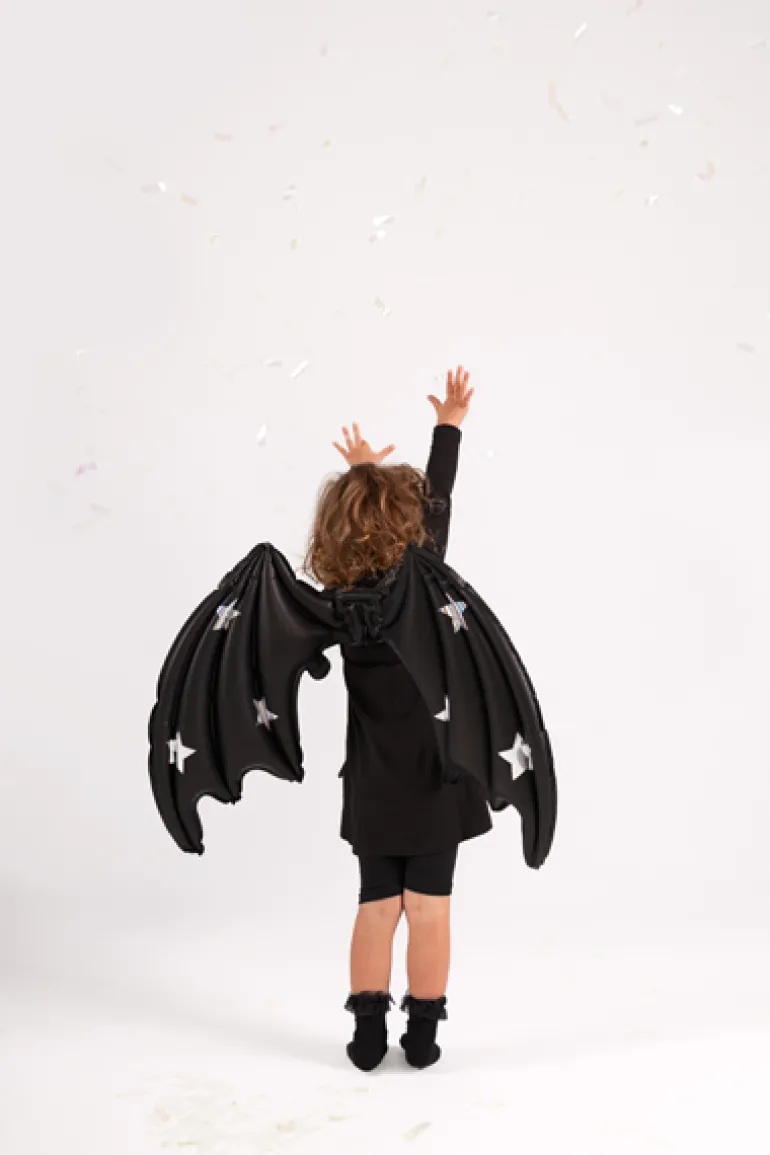 Folie Ballon Flagermus Vinger, Sort Mat Med Stjerner, 85 X 50 cm
