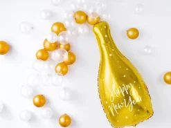 Folie Ballon Flaske - Happy New Year, 32 X 82 cm, Guld