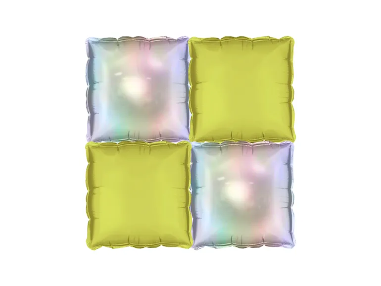 Folie Ballon Gardin Double-Sided Kvadrat, Holographic-Neon Gul, 35 X 35 cm (4 Stk.)