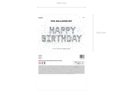 Folie Ballon Happy Birthday, 340 X 35 cm, Sølv
