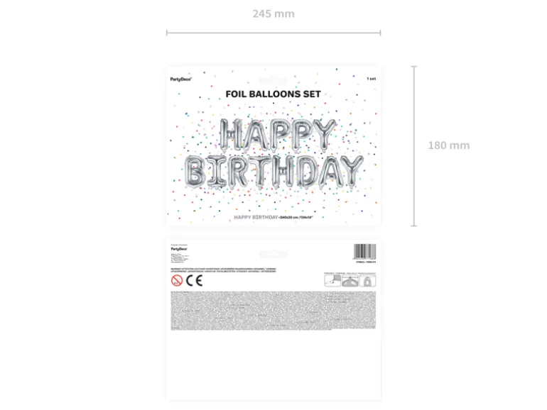 Folie Ballon Happy Birthday, 340 X 35 cm, Sølv