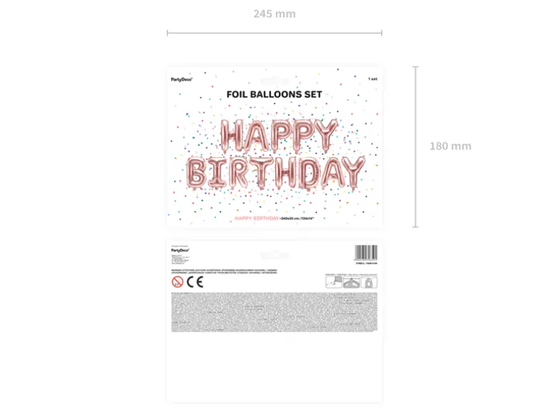 Folie Ballon Happy Birthday, 340 X 35 cm, Rosegold
