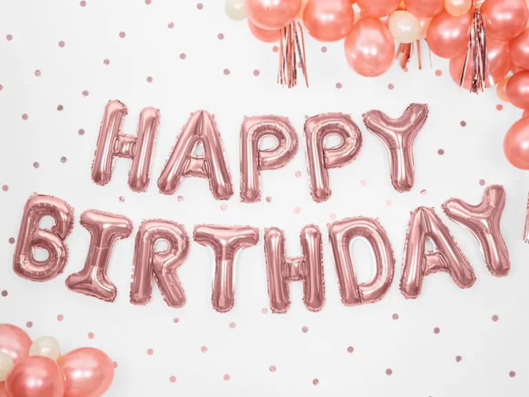 Folie Ballon Happy Birthday, 340 X 35 cm, Rosegold