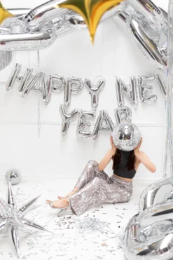Folie Ballon Happy New Year, 422 X 46 cm, Sølv