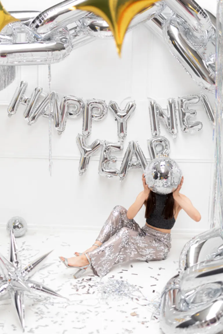 Folie Ballon Happy New Year, 422 X 46 cm, Sølv