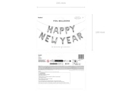 Folie Ballon Happy New Year, 422 X 46 cm, Sølv