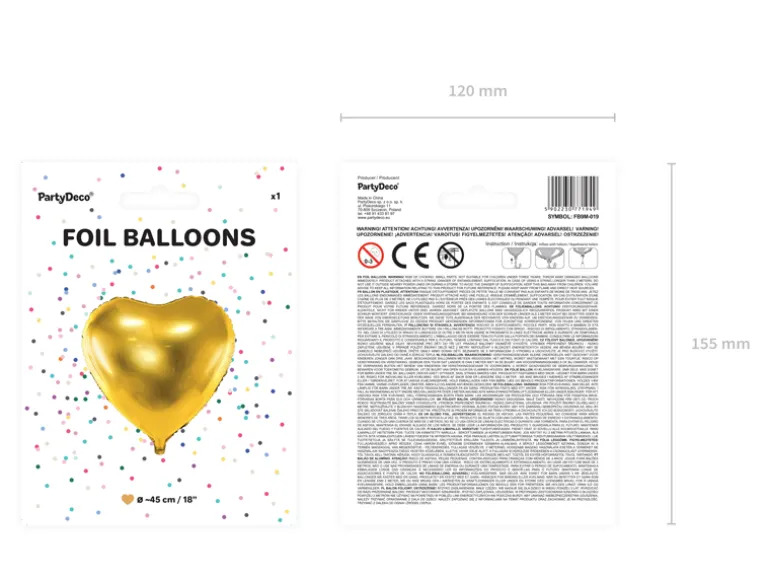 Folie Ballon Hjerte, 45 cm, Guld