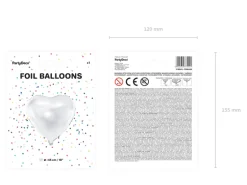 Folie Ballon Hjerte, 45 cm, Hvid