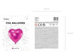 Folie Ballon Hjerte, 45 cm, Mørk Pink